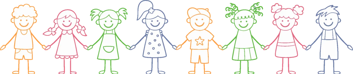 Illustrated children holding hands